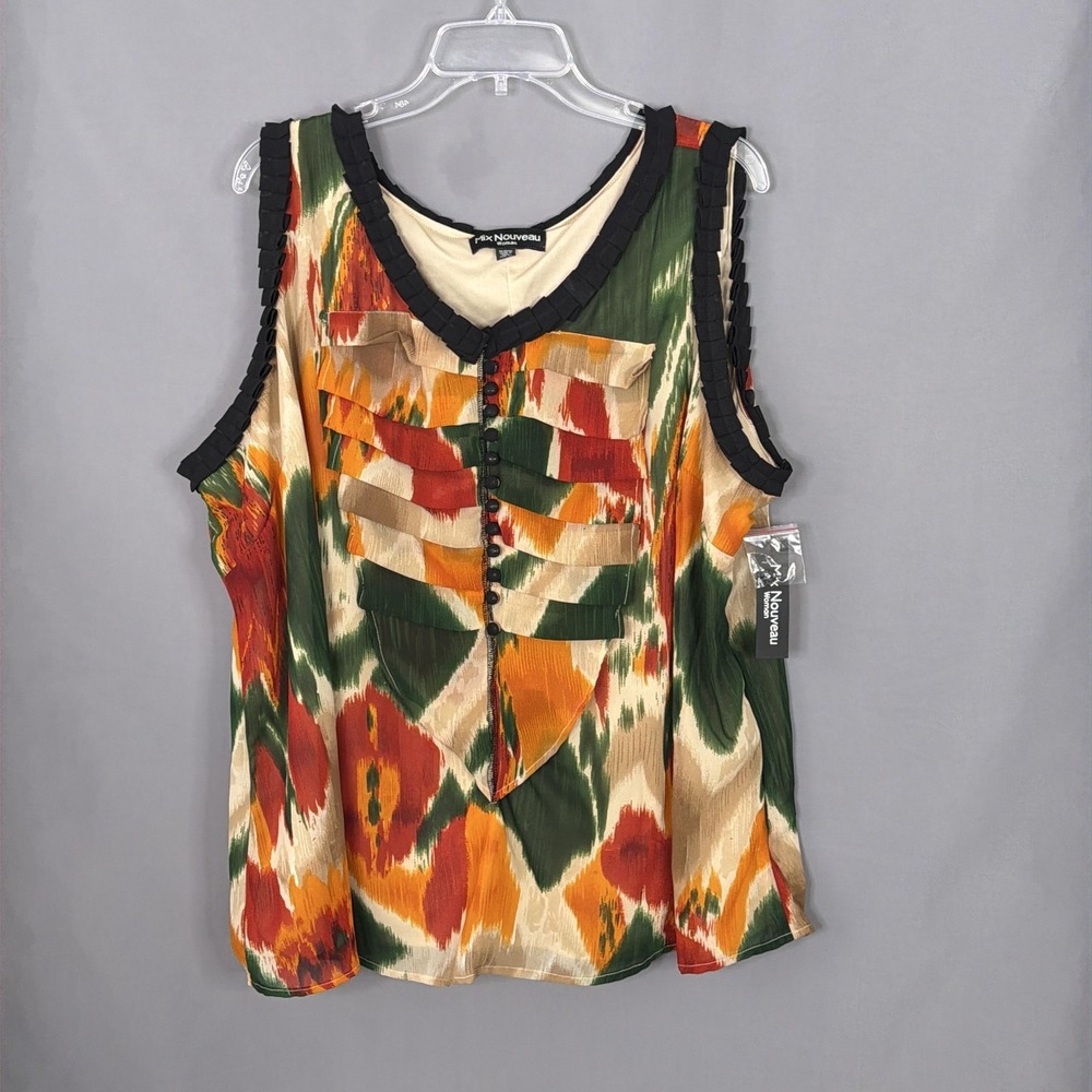 Mix Nouveau Top Womens 3X Sleeveless Tank Rust Olive‎ Pleated Boho Blouse NEW